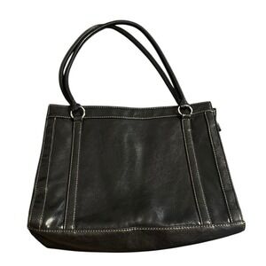 Sag Harbor Black Faux Leather Tote Shoulder Bag Top Handle Purse Women